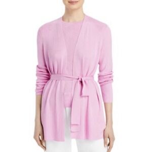 Lafayette 148 New York Belted Cardigan 2X Pink Ribbed Stretchy Silk Blend FLAW